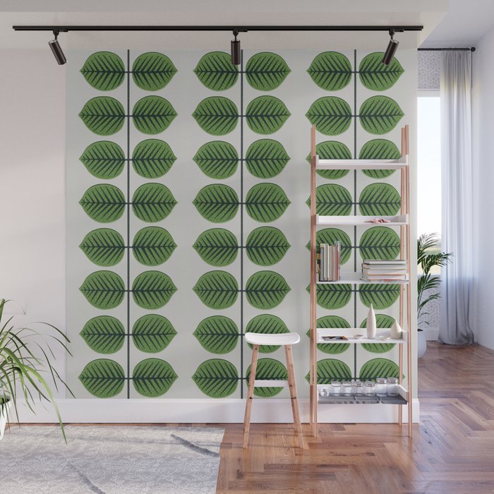 Green Leaves - Vintage Midcentury Modern Botanical Pattern Wall Mural Gallery Image 1