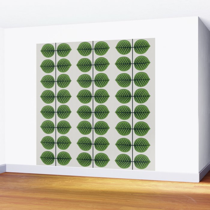 Green Leaves - Vintage Midcentury Modern Botanical Pattern Wall Mural Gallery Image 2
