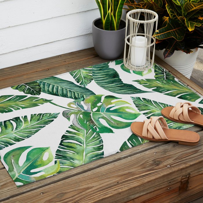 Jungle Leaves, Banana, Monstera #society6 Outdoor Rug Gallery Image 2