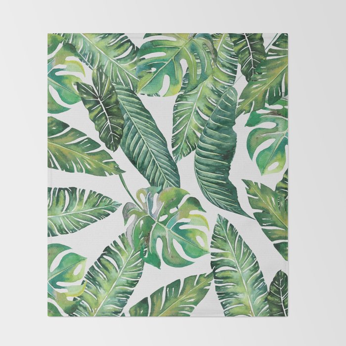 Jungle Leaves, Banana, Monstera #society6 Throw Blanket Gallery Image 2