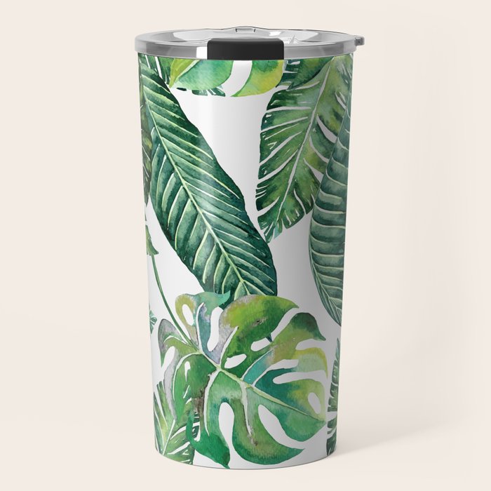 Jungle Leaves, Banana, Monstera #society6 Travel Mug Gallery Image 1