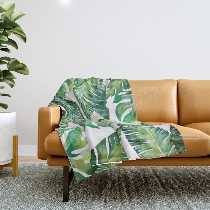 Jungle Leaves, Banana, Monstera #society6 Throw Blanket Gallery Image 1