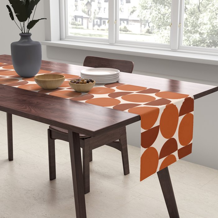 Vintage Mid-century Modern Abstract Geometric Shapes in Burnt Orange Pattern Table Runner Gallery Image 2