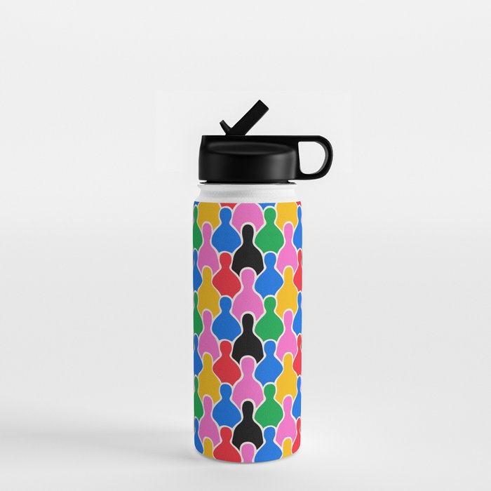 Colorful diverse people crowd art pattern Water Bottle Gallery Image 1