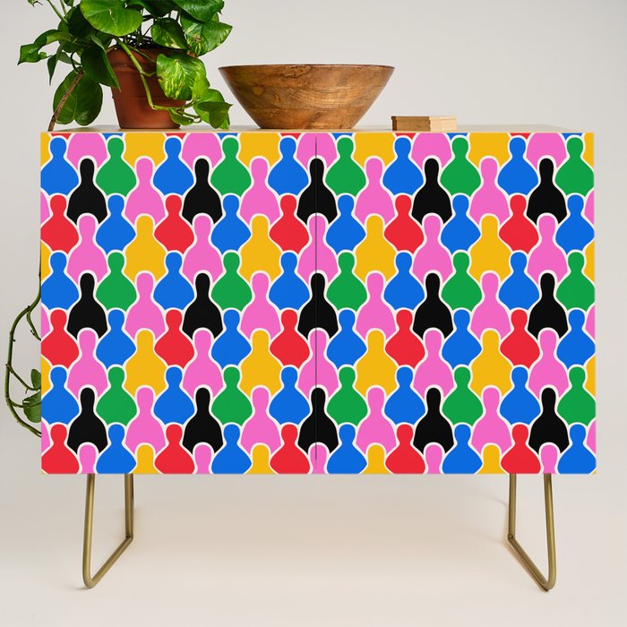 Colorful diverse people crowd art pattern Credenza Gallery Image 1
