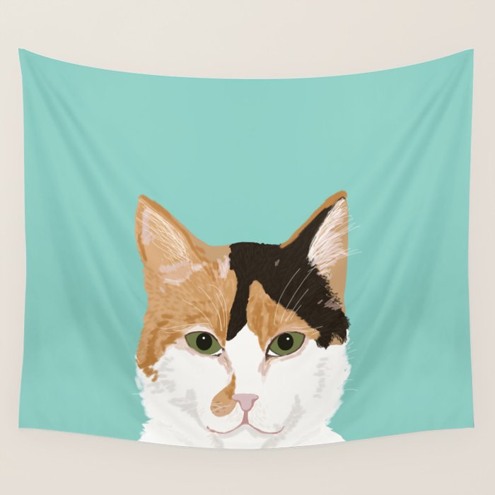 Calico Cat - Cute cat black, white, tan, orange tabby cat, cute kitten Wall Tapestry Gallery Image 4