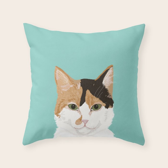 Calico Cat - Cute cat black, white, tan, orange tabby cat, cute kitten Throw Pillow Gallery Image 6