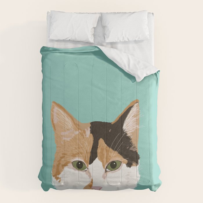 Calico Cat - Cute cat black, white, tan, orange tabby cat, cute kitten Comforter Gallery Image 6