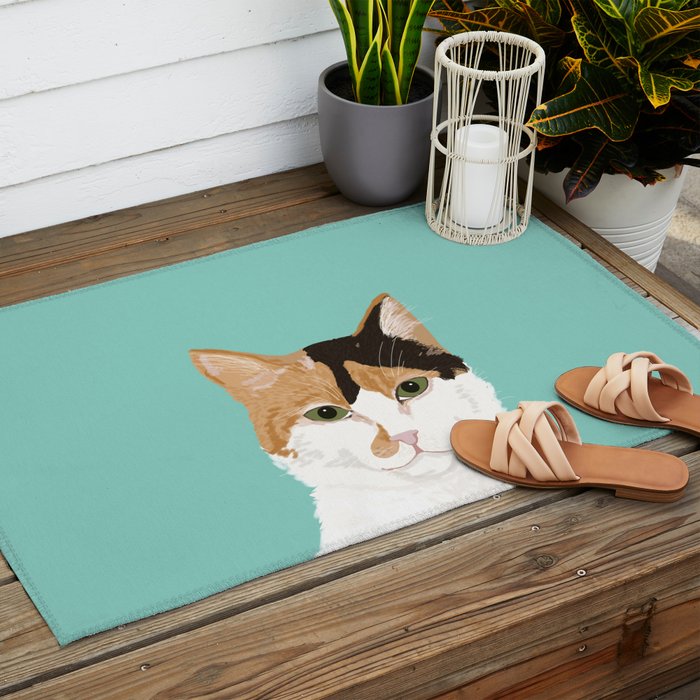 Calico Cat - Cute cat black, white, tan, orange tabby cat, cute kitten Outdoor Rug Gallery Image 2