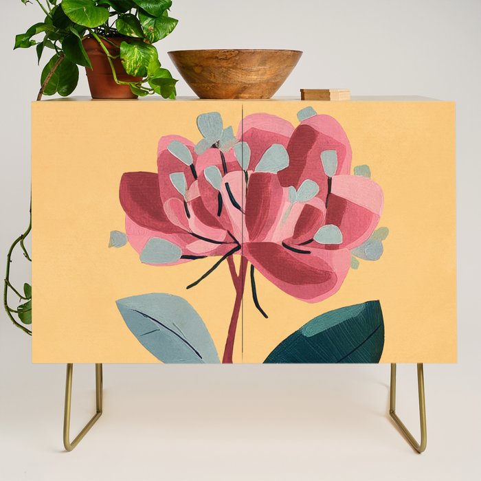 Rose Stem with Dusty Blue Leaves Credenza Gallery Image 1