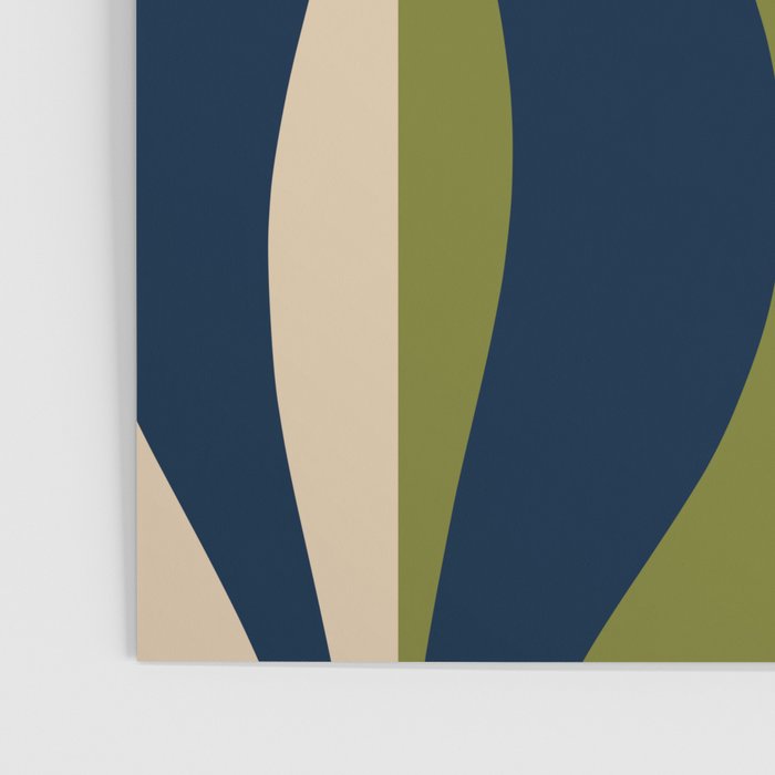 Mid Century Modern Striped Lounge Retro Ogee Pattern in Navy Blue Olive Green Beige Poster Gallery Image 3
