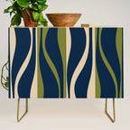Mid Century Modern Striped Lounge Retro Ogee Pattern in Navy Blue Olive Green Beige Credenza Gallery Image 1