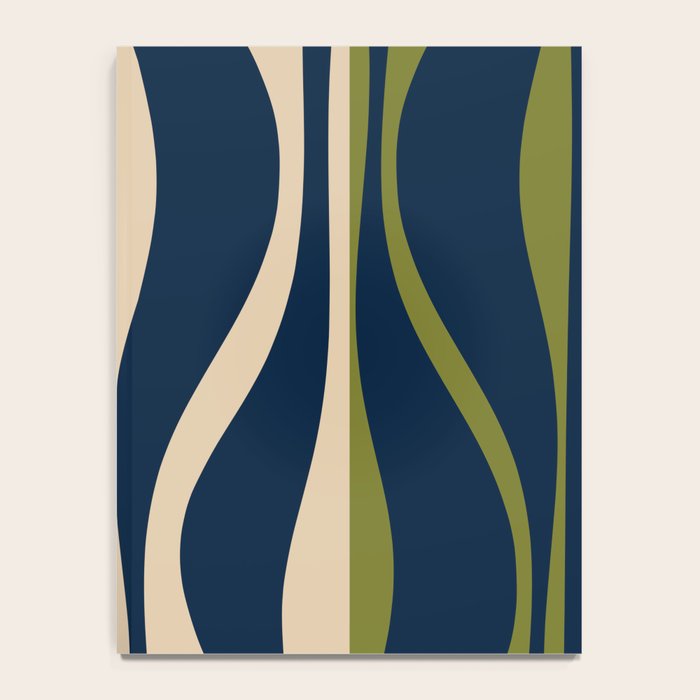 Mid Century Modern Striped Lounge Retro Ogee Pattern in Navy Blue Olive Green Beige Notebook Gallery Image 4