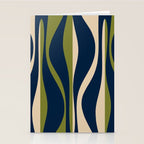Mid Century Modern Striped Lounge Retro Ogee Pattern in Navy Blue Olive Green Beige Stationery Card Gallery Image 2