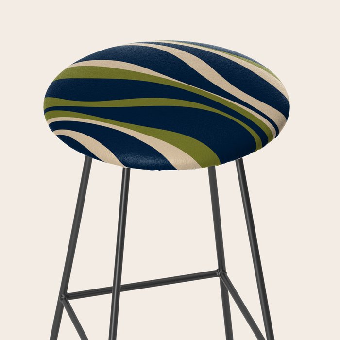 Mid Century Modern Striped Lounge Retro Ogee Pattern in Navy Blue Olive Green Beige Stool Gallery Image 2