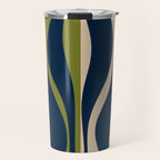 Mid Century Modern Striped Lounge Retro Ogee Pattern in Navy Blue Olive Green Beige Travel Mug Gallery Image 1