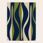 Mid Century Modern Striped Lounge Retro Ogee Pattern in Navy Blue Olive Green Beige Poster Gallery Image 4