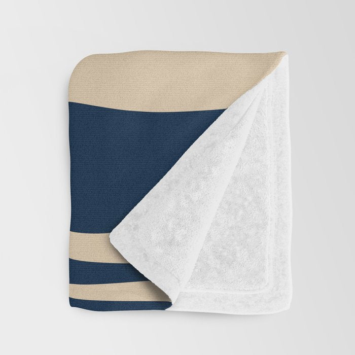 Mid Century Modern Striped Lounge Retro Ogee Pattern in Navy Blue Olive Green Beige Throw Blanket Gallery Image 3