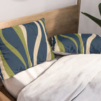 Mid Century Modern Striped Lounge Retro Ogee Pattern in Navy Blue Olive Green Beige Pillow Sham Gallery Image 2