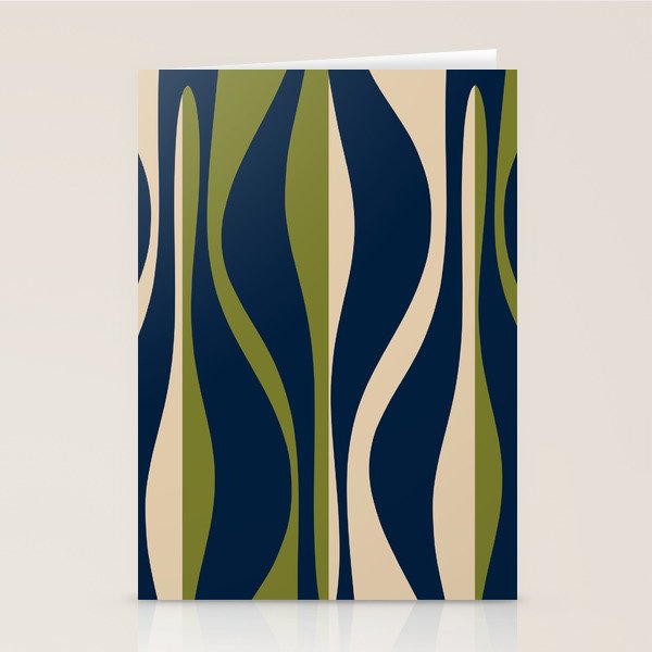 Mid Century Modern Striped Lounge Retro Ogee Pattern in Navy Blue Olive Green Beige Stationery Card Gallery Image 1