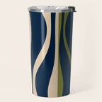 Mid Century Modern Striped Lounge Retro Ogee Pattern in Navy Blue Olive Green Beige Travel Mug Gallery Image 2