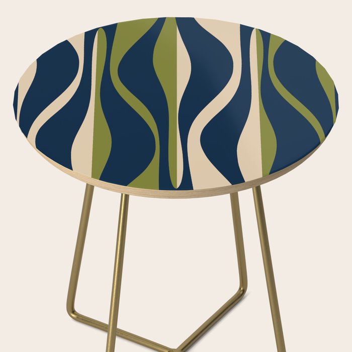 Mid Century Modern Striped Lounge Retro Ogee Pattern in Navy Blue Olive Green Beige Side Table Gallery Image 2