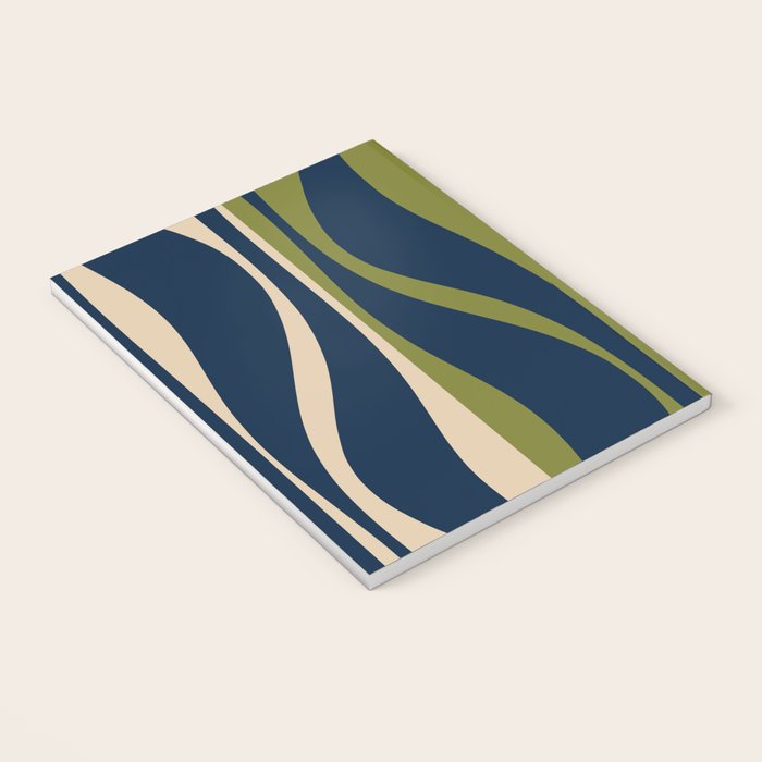 Mid Century Modern Striped Lounge Retro Ogee Pattern in Navy Blue Olive Green Beige Notebook Gallery Image 3