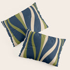 Mid Century Modern Striped Lounge Retro Ogee Pattern in Navy Blue Olive Green Beige Pillow Sham Gallery Image 3