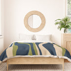 Mid Century Modern Striped Lounge Retro Ogee Pattern in Navy Blue Olive Green Beige Duvet Cover Gallery Image 3