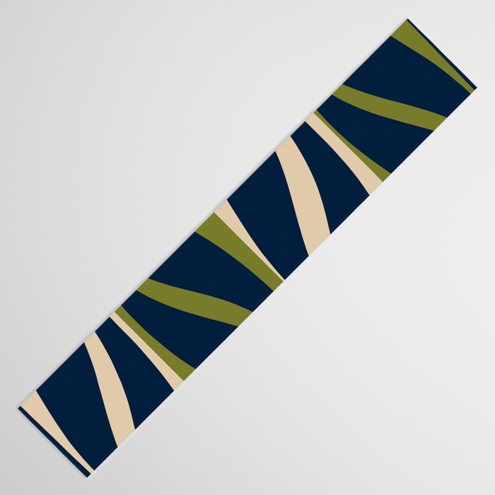 Mid Century Modern Striped Lounge Retro Ogee Pattern in Navy Blue Olive Green Beige Table Runner Gallery Image 3
