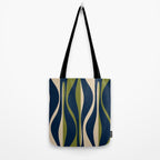 Mid Century Modern Striped Lounge Retro Ogee Pattern in Navy Blue Olive Green Beige Tote Bag Gallery Image 2