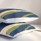 Mid Century Modern Striped Lounge Retro Ogee Pattern in Navy Blue Olive Green Beige Pillow Sham Gallery Image 3