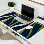 Mid Century Modern Striped Lounge Retro Ogee Pattern in Navy Blue Olive Green Beige Desk Mat Gallery Image 2