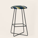 Mid Century Modern Striped Lounge Retro Ogee Pattern in Navy Blue Olive Green Beige Stool Gallery Image 1