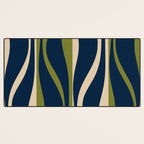 Mid Century Modern Striped Lounge Retro Ogee Pattern in Navy Blue Olive Green Beige Desk Mat Gallery Image 3