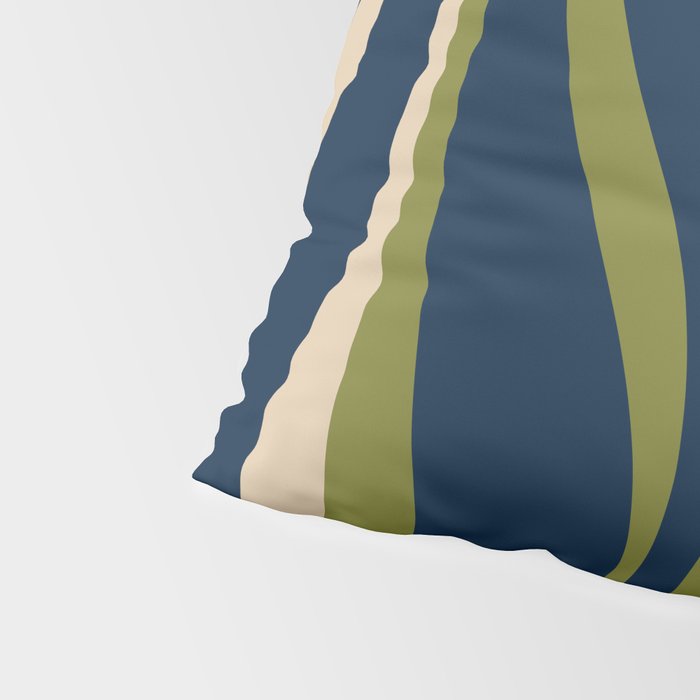 Mid Century Modern Striped Lounge Retro Ogee Pattern in Navy Blue Olive Green Beige Pillow Sham Gallery Image 4