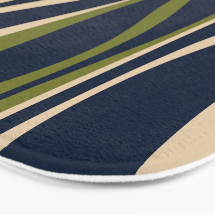 Mid Century Modern Striped Lounge Retro Ogee Pattern in Navy Blue Olive Green Beige Bath Mat Gallery Image 3