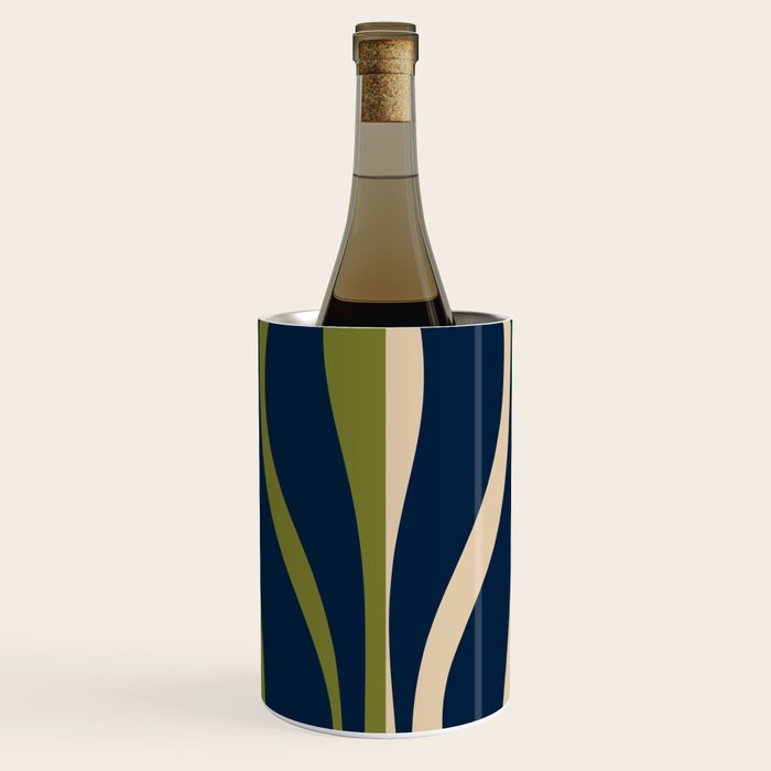 Mid Century Modern Striped Lounge Retro Ogee Pattern in Navy Blue Olive Green Beige Wine Chiller Gallery Image 1