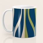 Mid Century Modern Striped Lounge Retro Ogee Pattern in Navy Blue Olive Green Beige Coffee Mug Gallery Image 3