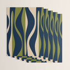 Mid Century Modern Striped Lounge Retro Ogee Pattern in Navy Blue Olive Green Beige Wrapping Paper Gallery Image 3