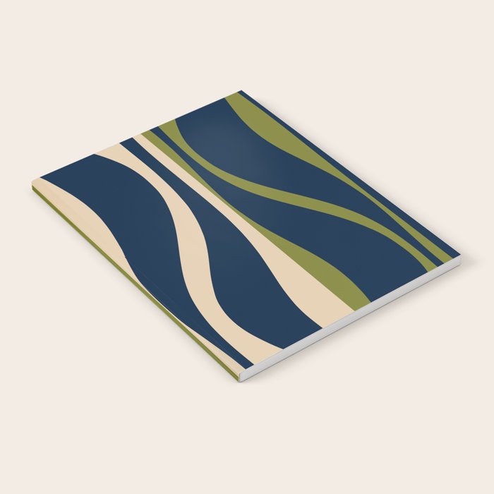 Mid Century Modern Striped Lounge Retro Ogee Pattern in Navy Blue Olive Green Beige Notebook Gallery Image 2