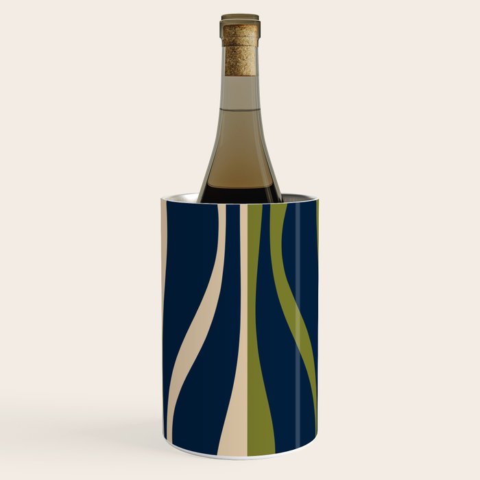 Mid Century Modern Striped Lounge Retro Ogee Pattern in Navy Blue Olive Green Beige Wine Chiller Gallery Image 2