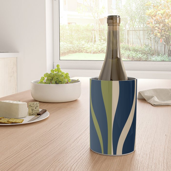 Mid Century Modern Striped Lounge Retro Ogee Pattern in Navy Blue Olive Green Beige Wine Chiller Gallery Image 4