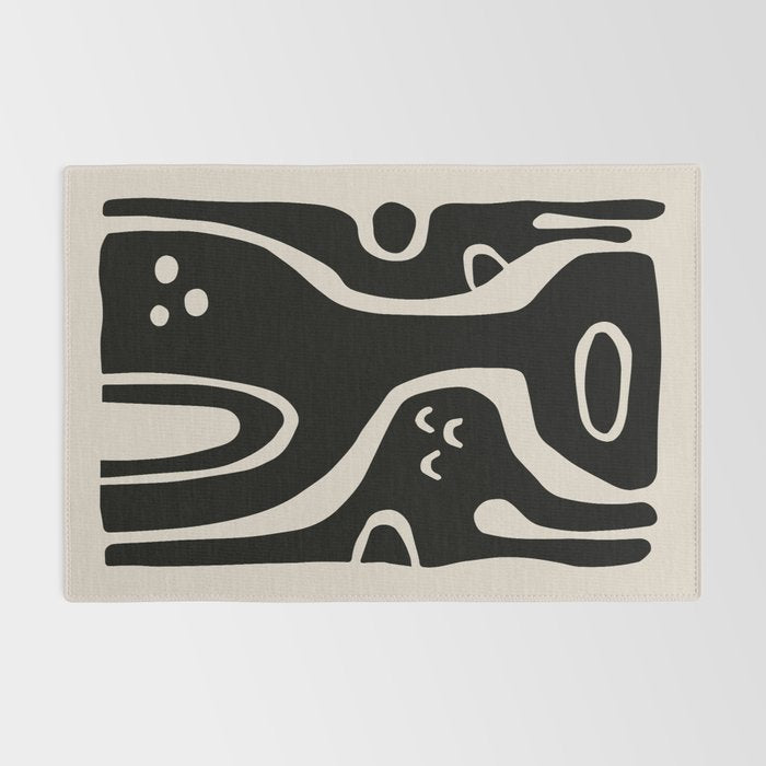 Abstract Art Black and Linen White Rug Gallery Image 2