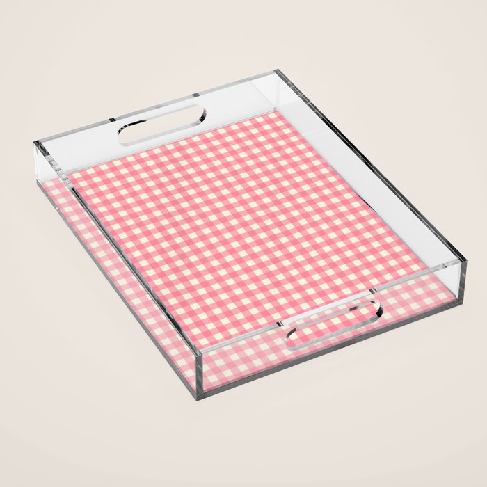 Gingham Plaid Checkered Pattern Pretty Pink and Cream Acrylic Tray Gallery Image 1