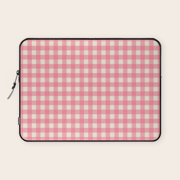 Gingham Plaid Checkered Pattern Pretty Pink and Cream Laptop Sleeve Gallery Image 1