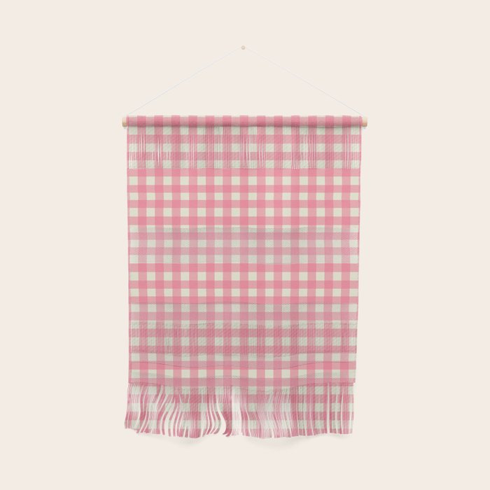 Gingham Plaid Checkered Pattern Pretty Pink and Cream Wall Hanging Gallery Image 1