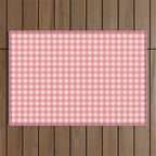 Gingham Plaid Checkered Pattern Pretty Pink and Cream Outdoor Rug Gallery Image 1