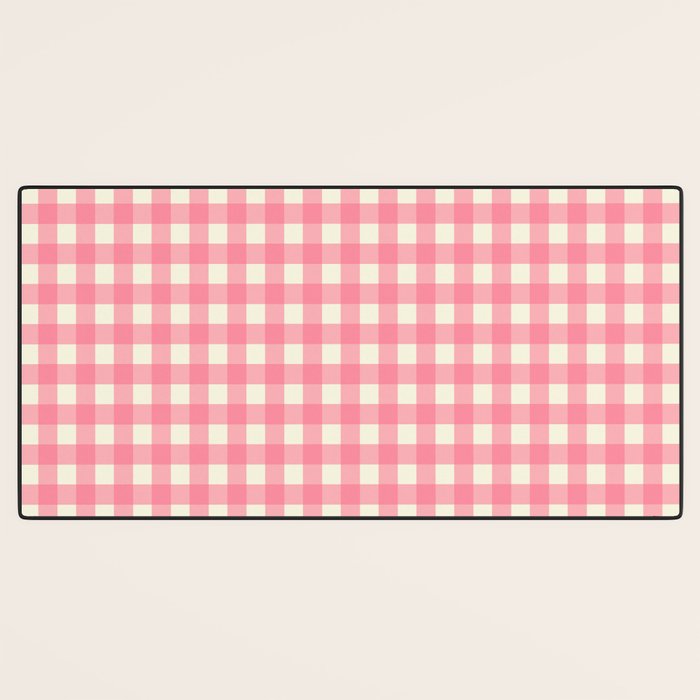 Gingham Plaid Checkered Pattern Pretty Pink and Cream Desk Mat Gallery Image 3