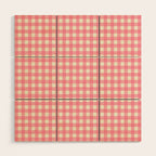 Gingham Plaid Checkered Pattern Pretty Pink and Cream Wood Wall Art Gallery Image 1
